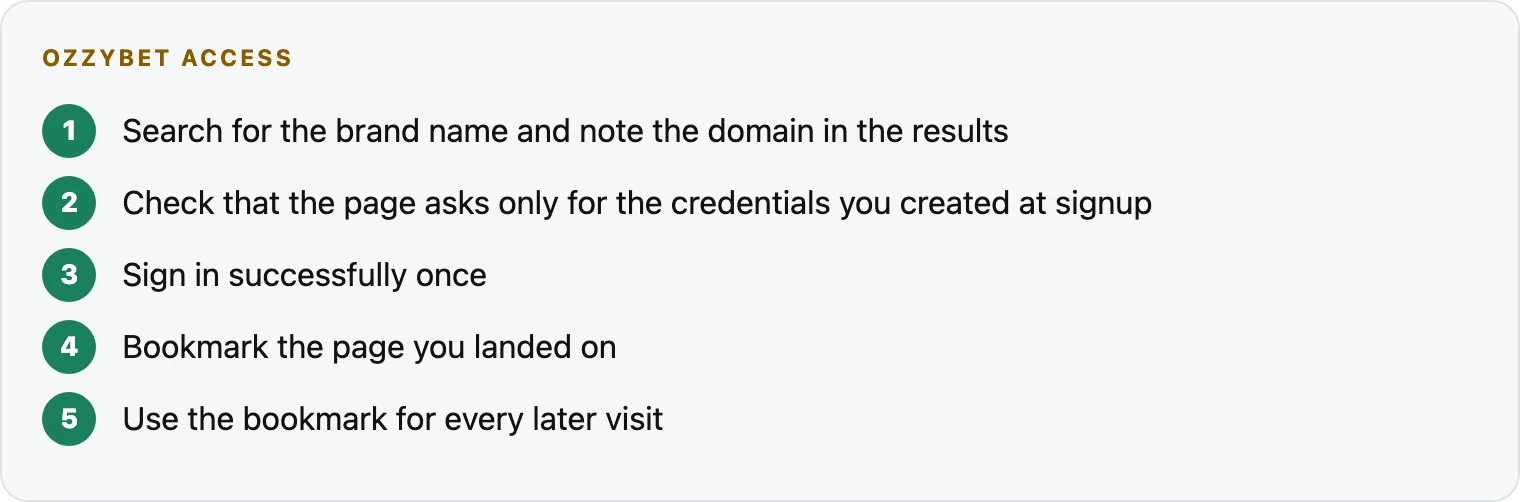 Steps for reaching the OzzyBet sign-in page safely