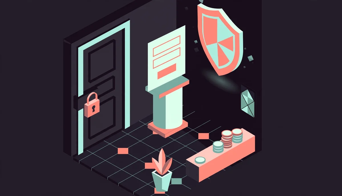 Isometric casino lobby with locked door and login form